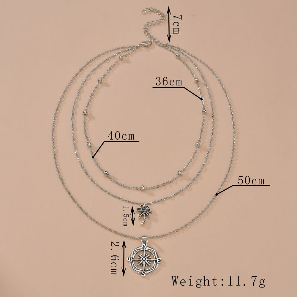 New Women's Cross Disc Coconut Multi-layer Necklace