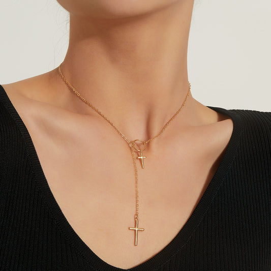 Fashion Double Layer Cross Trendy Female Necklace Personality