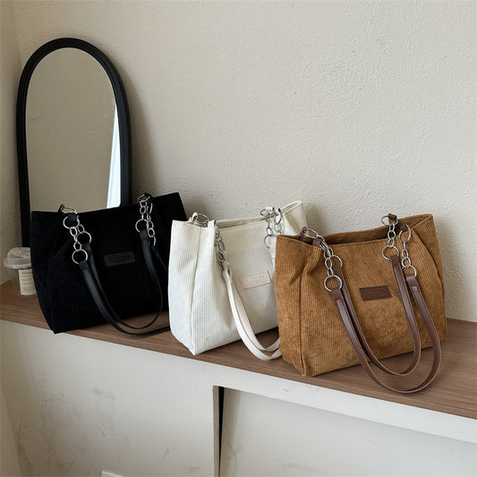 New Corduroy One-shoulder Tote Large Capacity Handbag For Women