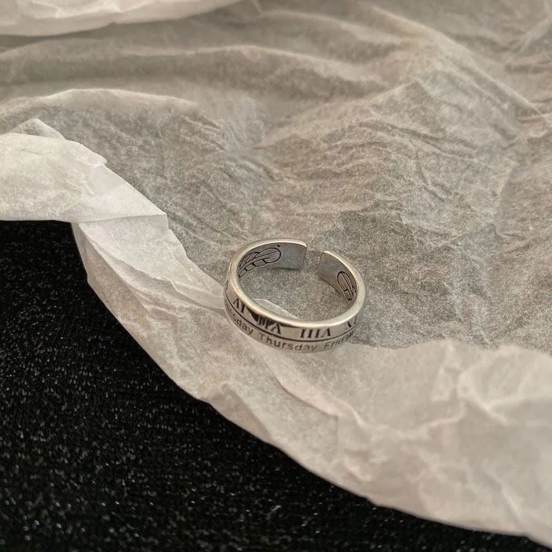 Retro Retro Roman Numerals Three-piece Ring Set Women