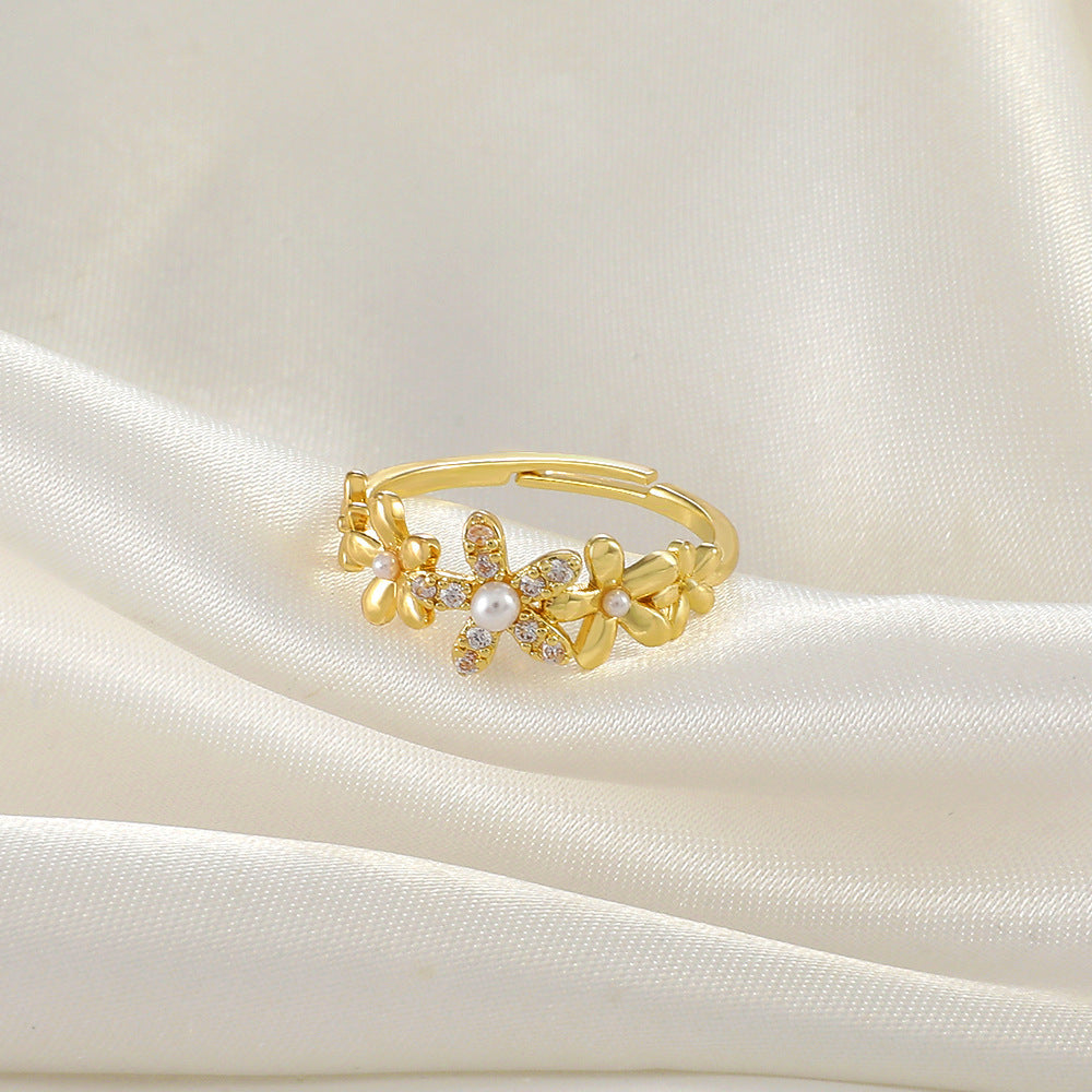 Diamond Oil-spot Glaze Flowers Ring