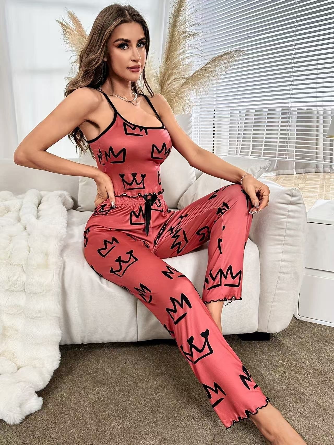 Cute Printed Women's Milk Silk Pajamas Two-piece Set