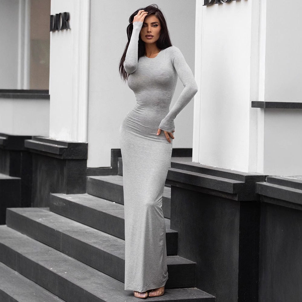 Round Neck Long Sleeve Slim Fishtail Casual Jumpsuit